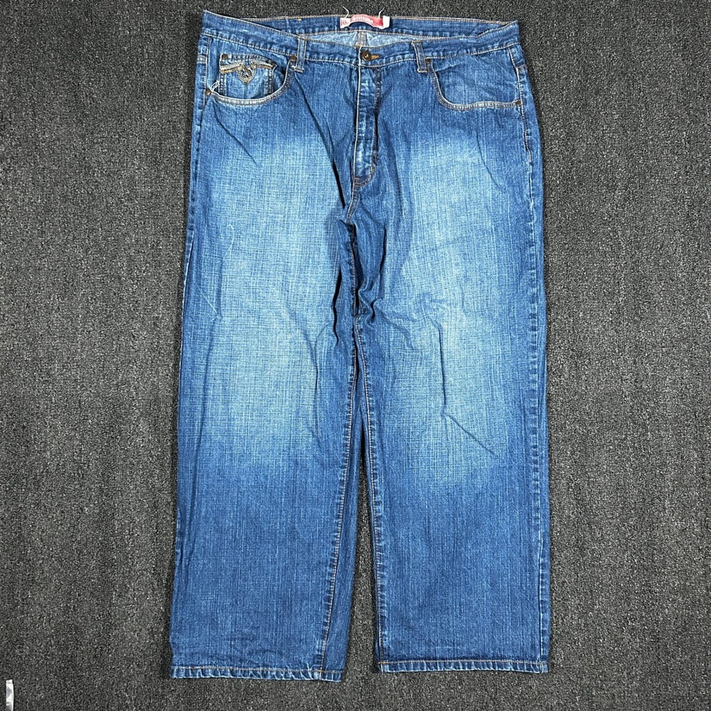 Attitude 2000s Baggy Jeans Mens 42x32 Blue Y2K Streetwear Wide Leg Denim